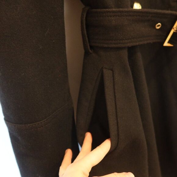 Miss Sixty Double Breasted Peacoat Wool Blend black Belt Trench gold S military - Picture 7 of 15